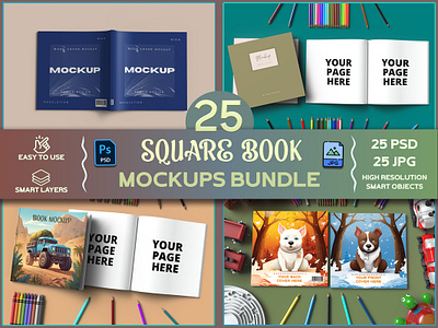 Square book mockups bundle graphic design mockups kdp publishing bundle