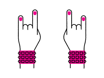 Let’s Rawk black bracelets chris rooney devil horns fingers gesture hands illustration magenta metal nail polish pink rock studs white