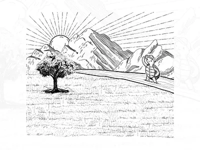 Turtle and mountain line art illustration mountain illustration