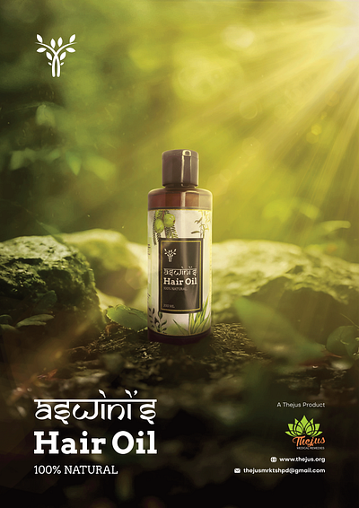 Aswini's Hair Oil - A Thejus Vaidyas Product | Product Poster branding composition graphic design hair oil design kerala manipulation packaging photoshop