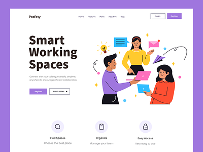 Smart Working Spaces - Landing Page Illustration collaboration colleagues coworking file management illustration landing page management management app task task manager team manager teamwork ui website work management working working spaces