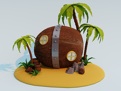 Coconut-shaped house 3d animation blender modelling render