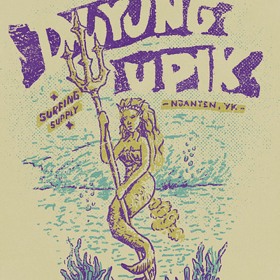 Duyung Upik [forSALE] archaic hand drawn illustration logo mermaid ocean surf surfing t shirt vintage