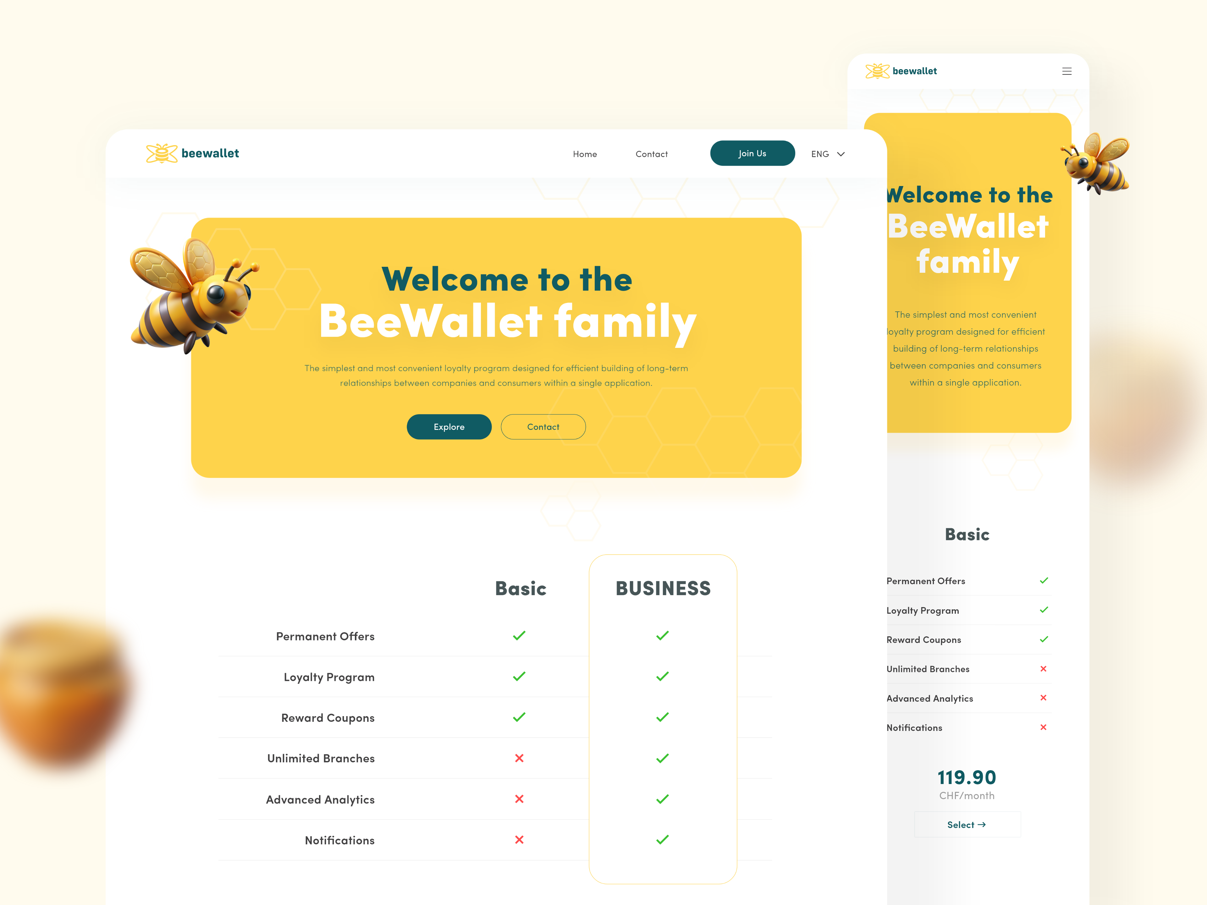 BeeWallet loyalty program - Daily UI 19 bee dailyui dailyuichallenge honey landing landing page loyalty minimal modern ui ux website
