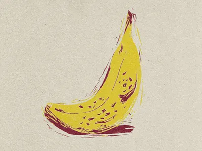Banana Linocut banana block print brown illustration lineolum linocut paper print retro rust texture yellow