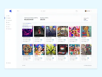 Activity dashboard design interface nft ui ux
