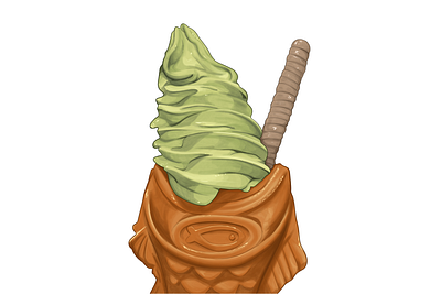 Matcha Ice Cream Illustration culinary design food hand drawn illustration japan japanese food