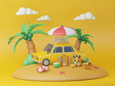 3D Picnic Illustration 3d adventure backpack basket beach camping car coconut holiday illustration leisure luggage parasol picnic summer summertime travel vacation