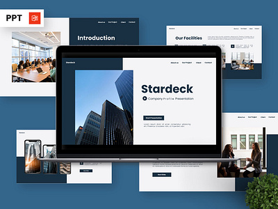 Stardeck - Company Profile Powerpoint Templates blue finance infographic portfolio powerpoint presentation profile