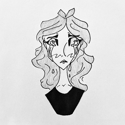 Tears black and white ink pencil sketching