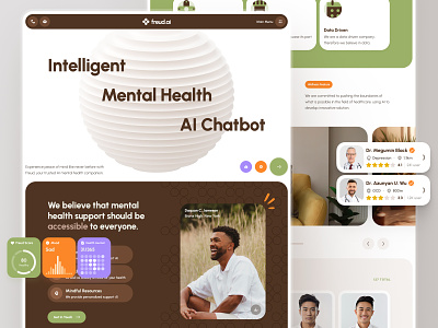 Freud Web UI: AI Mental Health Website | AI Therapy Companion ai chatbot ai therapy chatbot artificial intelligence brown flat health healthcare landing page mental health mental health web design mental health website mindfulness minimal mood app responsive therapist app therapy chatbot ui ui kit web design