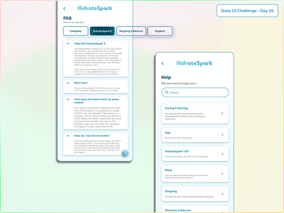 Daily UI Challenge #26 - FAQ ( expanded view) & Help page daily ui challenge daily ui challenge 26 design faq expanded view graphic design help page hidratespark redesign hype 4 academy illustration redesign ui ux ux design