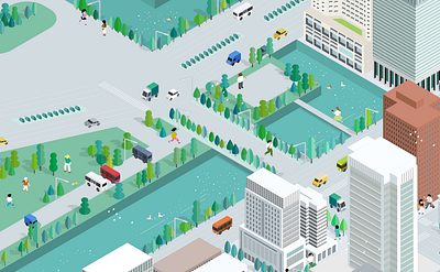 Walk around Tokyo innovation base illustration iso isometric illustration river tokyo vector