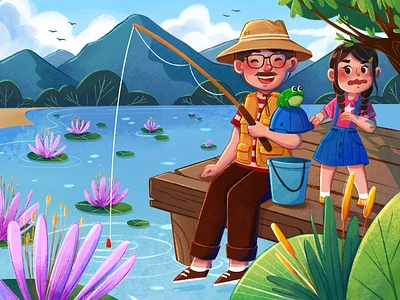 Quality Time by the Water art artwork character character design childrenillustration design digital illustration digitalart fishing graphic design header holiday illustration landing page ui ui ux web design website