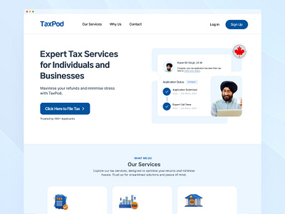 Landing Page for TaxPod (Fintech Tax Filling SaaS) branding financialtechnology fintech landing page landing page inspiration material design saas design tax service tech startups uiux design webdesign