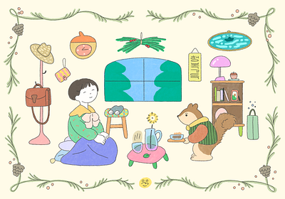 Cozy Chipmunk's house cloudmoo design illust illustration illustrator koreanillustrator magazineillustration 그림 삽화 운무 운무그림 일러스트레이터운무