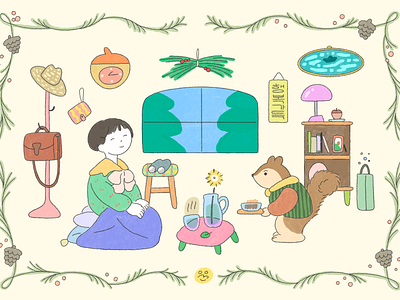 Cozy Chipmunk's house cloudmoo design illust illustration illustrator koreanillustrator magazineillustration 그림 삽화 운무 운무그림 일러스트레이터운무