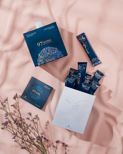 97 Glowic | Collagen Packaging design beauty blue chinese chinese medicine collagen drinks elegant gift box healthy lady natural organic packaging packaging box powder pure sachet