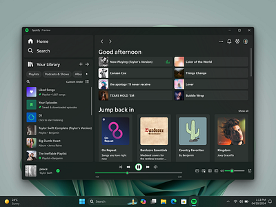 Fluent Desktop Spotify App Concept app app concept desktop app fluent design mock up redesign ui