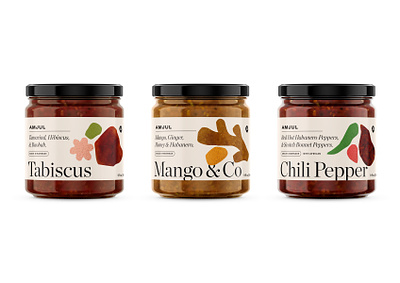 Amjul sauce labels branding chili flavour food ginger hibiscus honey jar label mango marinade packaging peppers sauce typography