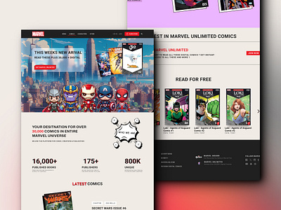 Marvel Comic Page Redesign 2024 3d ai anime app asthetic branding characters design graphic design illustration landing page logo march marvel minimal motion graphics retro ui website