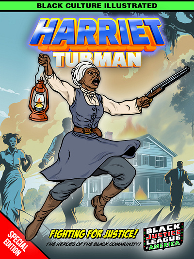 Black Justice League: Harriett Tubman Comic Cover Illustration comic book cover design graphic design illustration logo typography