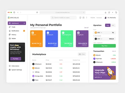 Bricklabz - Crypto Exchange app bitcoin blockchain chart clean design crypto crypto exchange cryptocurency curency dashboard dashboard admin exchange list nft saas table ui web app web design webapp