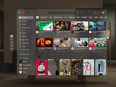 Apple Vision Pro | You tube UX Design | Spatial UI 3d app design apple apple vision pro ar artificial reality graphic design redesign spatial ui ui ui ux ux design vision pro vr you tube