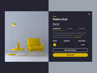 Product card of the chair chair design ui ux