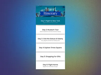 Daily UI 079 - Itinerary daily daily 100 challenge daily ui 079 daily ui 79 dailyui dailyui079 dailyui79 design itinerary new york travel ui uiux ux