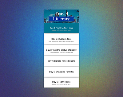 Daily UI 079 - Itinerary daily daily 100 challenge daily ui 079 daily ui 79 dailyui dailyui079 dailyui79 design itinerary new york travel ui uiux ux