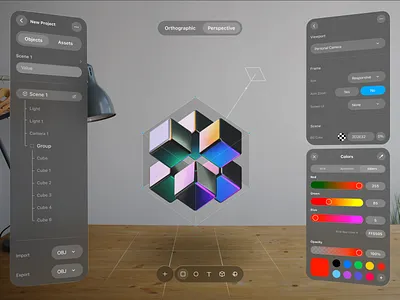 3D Modeling App - Apple Vision Pro Concept 3d 3d imaging 3d modeling animation app concept apple vision pro ar graphic design machine learning render spatial spline ui vision pro vision pro app concept visionos vr web3