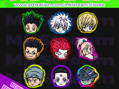 Twitch sub badges chibi hunter x hunter ultimate pack animated emotes anime cute design emotes ging gon hisoka hunter x hunter hxh hxh sub badges illustration killua kurapika leorio logo meruem netero sub badge twitch sub badges