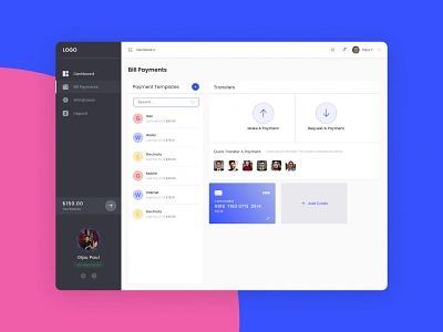 Bill Payments - Online banking platform automatic payments automation bill payments card page ui design dipu paul dipupaul0101 invoice make a payment online banking payment gateway payment options payment portal payment schedule payment template quick payment system quick payments request a payment transfers money ui ux design utility bills