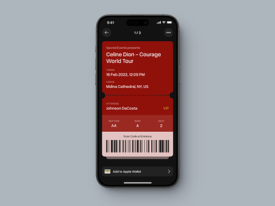 Event e-Ticket Design apple wallet barcode booking concept eticket event mobile qr skeuomorphism ticket ui