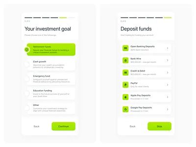 Onboarding screens application banking deposit design exchange finance flow ios mobile money onboarding