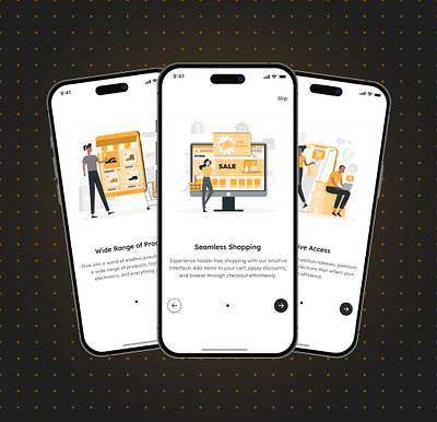Onboarding Screen Designs for an Ecommerce App android app app design e commerce illustrations ios iphone mobile mobile apps mobile design onboarding online shopping ui user ux yellow