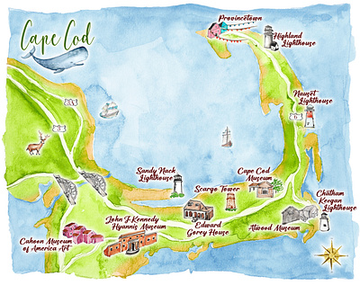 Cape Cod Map 2024 graphic design watercolor illustration watercolor map illustration