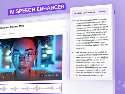 AI meeting assistant: speech disfluencies removal UX concept 💬❌ ai ai bot ai application ai chat ai desctop ai designs ai features ai in video conferencing ai interface ai meeting assistant: ai speech enhancer ai tools ai ui ai ux pattern ai voice enhancer aifiltering words artificial intelligence online meeting online meeting products