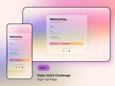 Sign Up Page - Daily UI 1 dailyui mobile register signuppage website