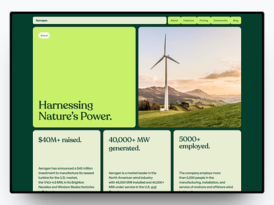 Aerogen - Sustainable Wind Energy branding design graphic design landing page sustainable ui web design wind