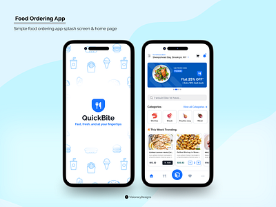 Food Ordering App - QuickBite app bite blue branding cart design favorite figma food home logo mobile order promo code quick random splash screen typography ui ux