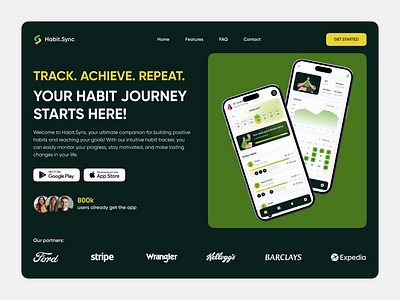 Habit Tracker App - Landing page colorful design figma design habit tracker home page landing page tracker ui ui design ux visual design web design website