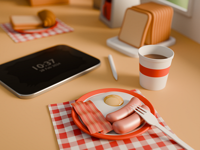 3D Breakfast Icon cafe