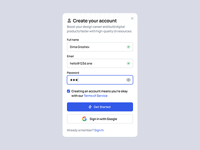 Create an account 123done account clean create account design system figma form login minimalism modal sign up ui ui kit ux