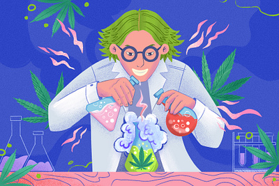 Mad scientist cannabis character character design chemistry creative design doctor experiment fun graphic design illustration mad scientist medicine procreate scientist test tubes