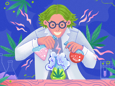 Mad scientist cannabis character character design chemistry creative design doctor experiment fun graphic design illustration mad scientist medicine procreate scientist test tubes