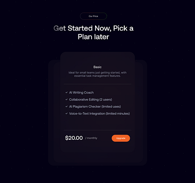 Pricing Page 3d animation saas ui