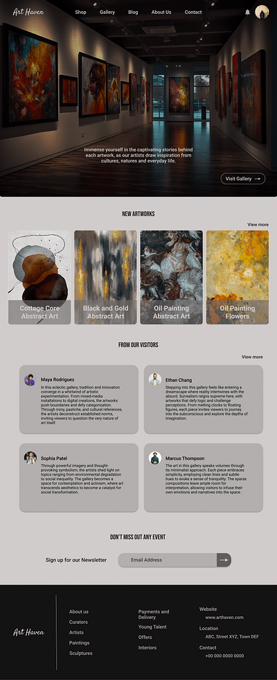 Art Haven | Art gallery UI design aesthetic branding desktop figma iphone minimalistic ui