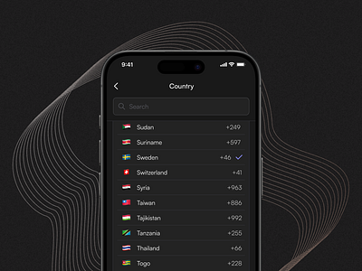 Dropdown list with country codes UI dark mode dropdown list search ui